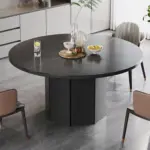 Round Dining Table with Octagon Base, Black Oak, 47.0 Inch