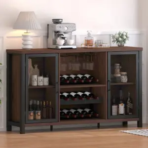 Wine Bar Cabinet for Liquor and Glasses, Walnut_01