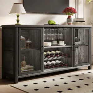 Home Bar Cabinet with Wine Rack, Light Grey Oak_01