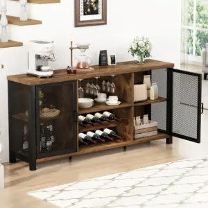 Home Bar Cabinet with Wine Rack, Rustic Brown_01
