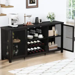 Home Bar Cabinet with Wine Rack, Black Oak_01