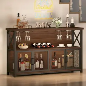 Coffee Bar Cabinet for Liquor and Glasses, Walnut_01