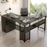 L Shaped Desk with File Cabinets, Dark Gray Oak_01