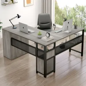 L Shaped Desk with File Cabinets, Light Grey Oak_01