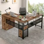 L Shaped Desk with File Cabinets, Rustic Brown_01