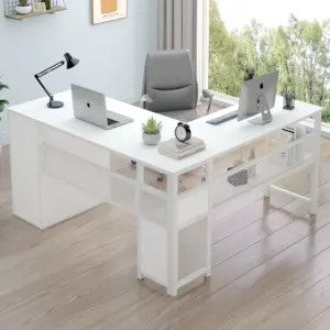 L Shaped Desk with File Cabinets, White Oak_01
