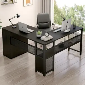 L Shaped Desk with File Cabinets, Black Oak_01