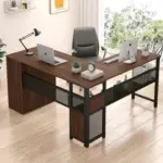 L Shaped Desk with File Cabinets, Walnut_01