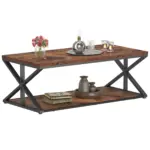 2 Tier Coffee Table with Shelf, Rustic Brown, 47 Inch_01