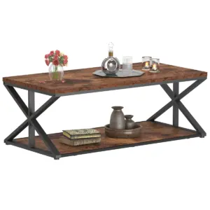 2 Tier Coffee Table with Shelf, Rustic Brown, 47 Inch_01