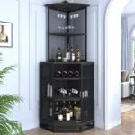Corner Bar Cabinet with Adjustble Shelf Storage, Dark Gray Oak_01
