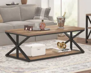 2 Tier Coffee Table with Shelf, Rustic Oak, 47 Inch_01