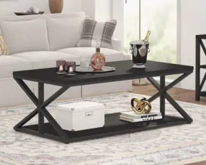 2 Tier Coffee Table with Shelf, Black Oak, 47 Inch_01