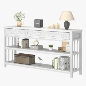 Sofa Table with 3 Drawers, White Oak_01