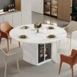 Round Dining Table with Fridge Space, White Faux Marble, 47.24 Inch