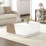 Square Coffee Table with Storage, White and Rustic Oak_01