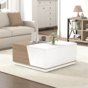 Square Coffee Table with Storage, White and Rustic Oak_01