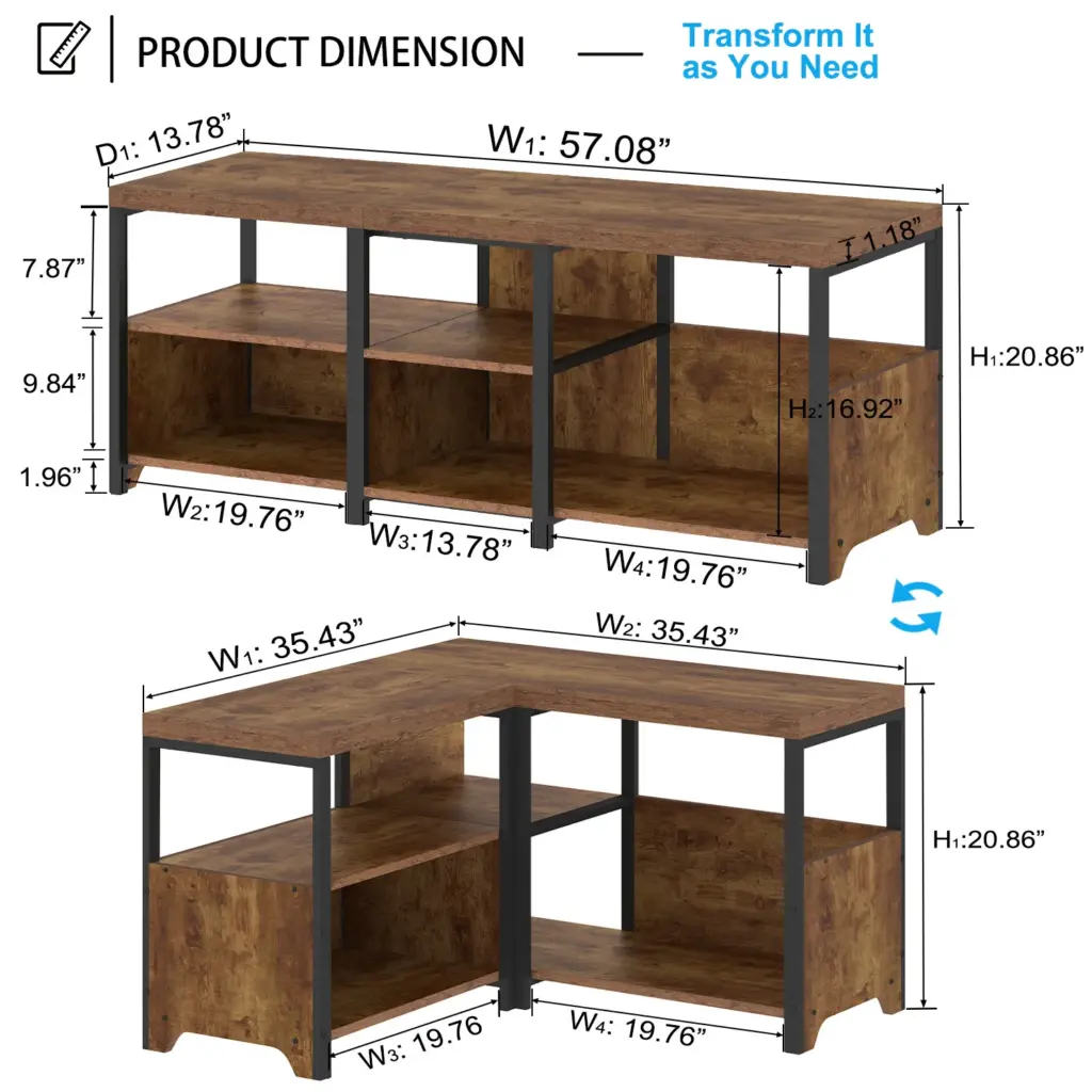 Corner Storage Bench with Shelf, Rustic Brown size