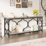 70.9 Inch Sofa Table with Storage shelves, Light Grey Oak_02