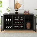 Wine Bar Cabinet for Liquor and Glasses, Black Oak_02