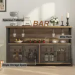 Coffee Bar Cabinet for Liquor and Glasses, Rustic Oak_02