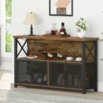 Coffee Bar Cabinet for Liquor and Glasses, Rustic Brown_02