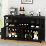 Coffee Bar Cabinet for Liquor and Glasses, Black Oak_02