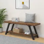 Industrial Wood Bench, Rustic Brown 01