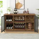 Wine Bar Cabinet for Liquor and Glasses, Rustic Brown_02
