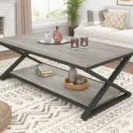 X Shaped Leg Coffee Table with Shelf, Light Grey Oak, 47 Inch_02