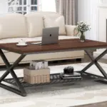 X Shaped Leg 2 Tier Coffee Table, Walnut, 39 Inch_02