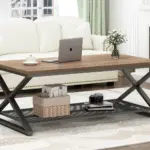 X Shaped Leg 2 Tier Coffee Table, Rustic Oak, 47 Inch_02