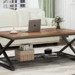 X Shaped Leg 2 Tier Coffee Table, Rustic Brown, 47 Inch_02
