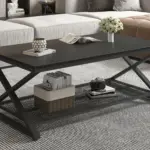 X Shaped Leg 2 Tier Coffee Table, Black Oak, 47 Inch_02