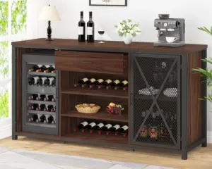70.86” Wine Cabinet with Fridge Space, Walnut_01