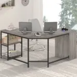 L Shape Desk with Drawers and Storage Shelf, Light Grey Oak_02