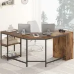 L Shape Desk with Drawers and Storage Shelf, Rustic Brown_02