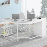 L Shape Desk with Drawers and Storage Shelf, White Oak_02