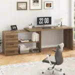 L Shaped 360 Rotating Computer Desk with 3 Drawers, Rustic Oak_02