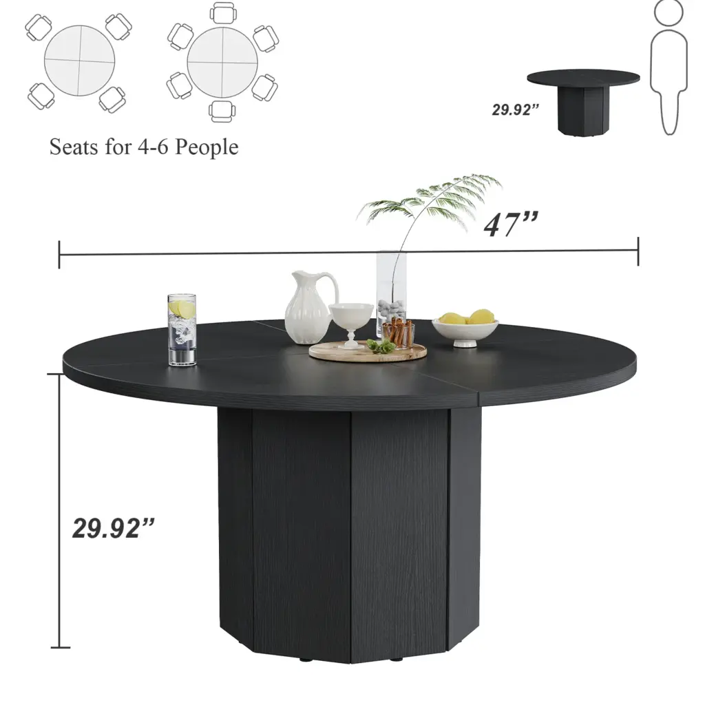02 Black Oak Round Dining Table