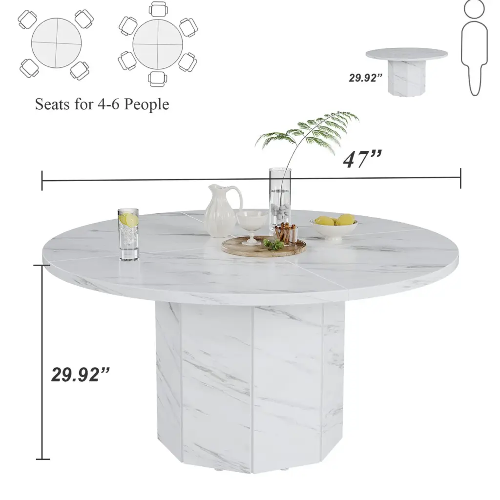 White Faux Marble Round Dining Table 01