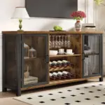 Home Bar Cabinet with Wine Rack, Rustic Brown_02