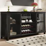 Home Bar Cabinet with Wine Rack, Black Oak_02