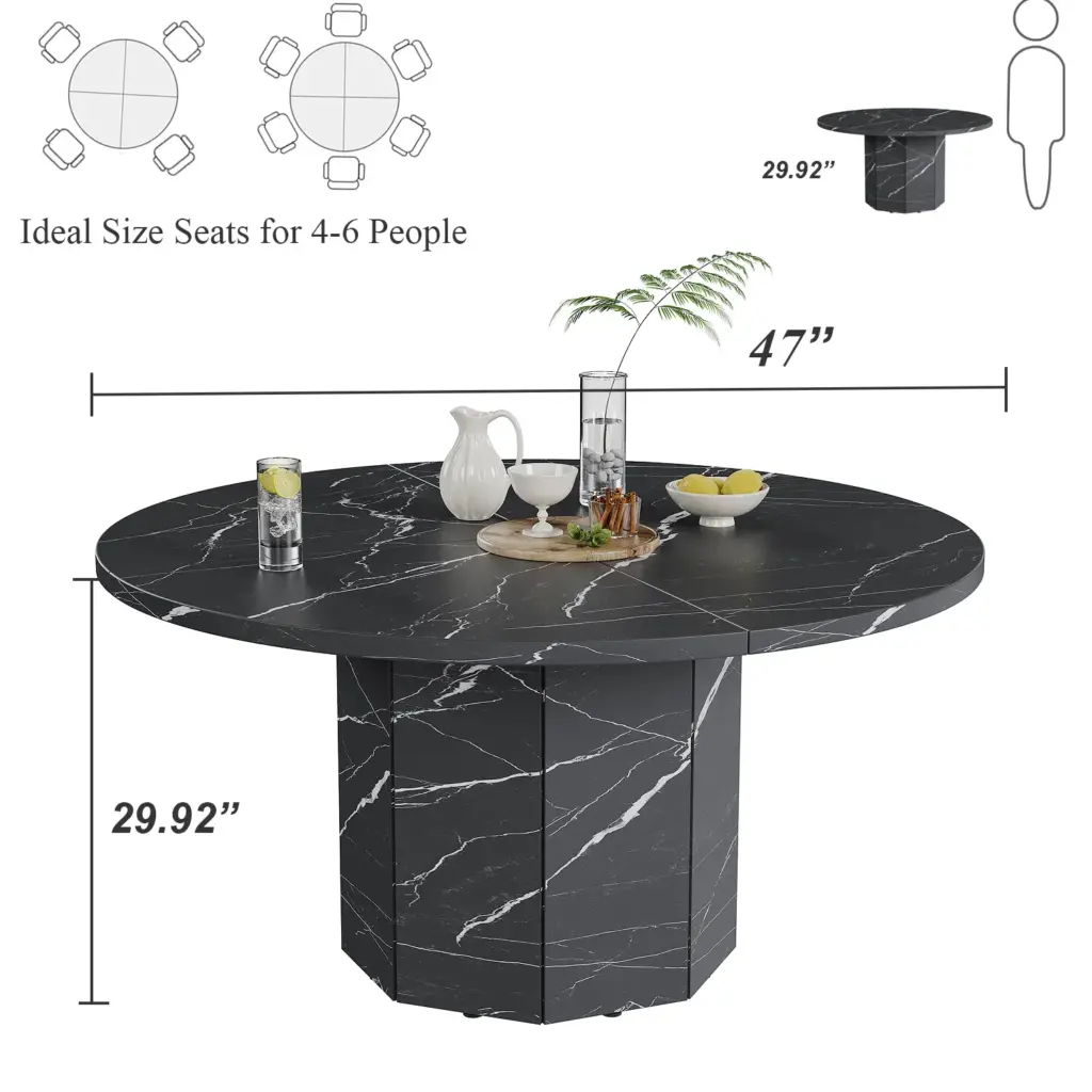 Black Faux Marble Round Dining Table with Octagon Base 01