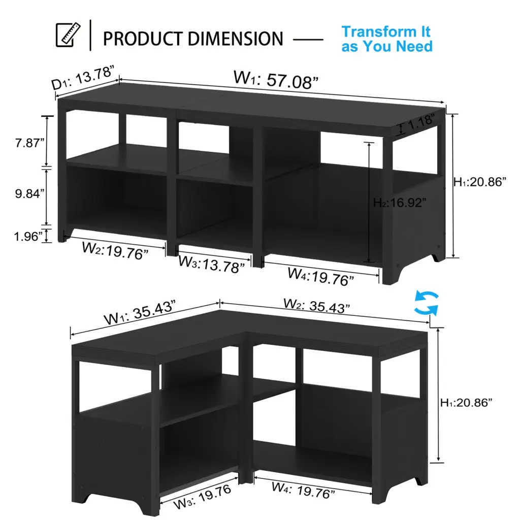 Corner Storage Bench with Shelf, Black Oak