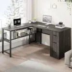 L Shaped Desk with File Cabinets, Dark Gray Oak_02