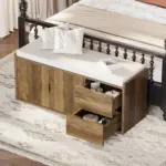 Entryway Bench with Padded Cushioned Seat, Rustic Oak 01