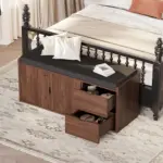 02.01.C Entryway Bench with Padded Cushioned Seat, Walnut