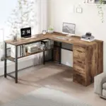 L Shaped Desk with File Cabinets, Rustic Brown_02