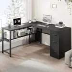 L Shaped Desk with File Cabinets, Black Oak_02